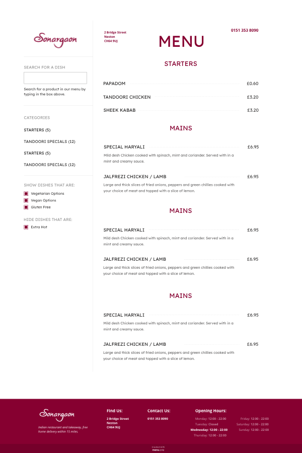 An example of a customised menu.