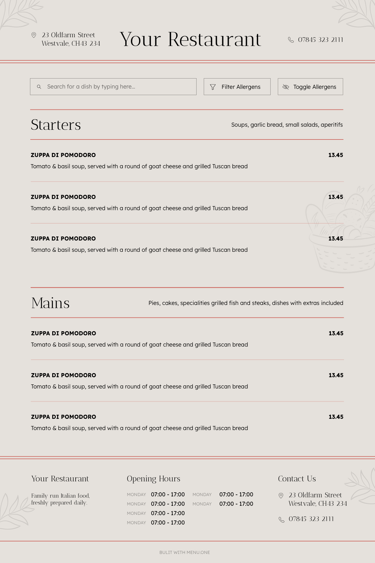 An example of a customised menu.