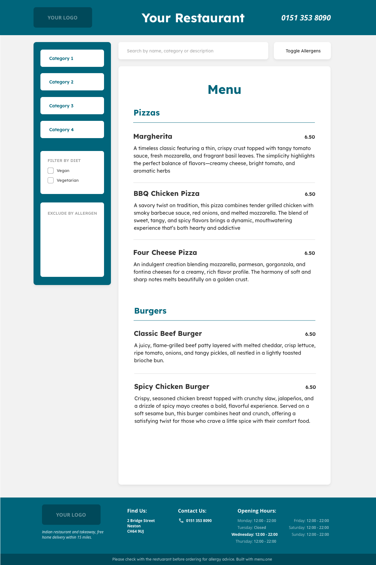 An example of a customised menu.